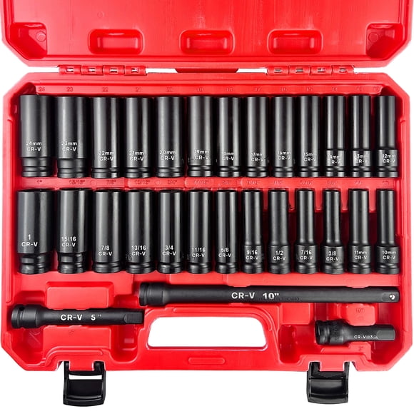 Juego de enchufes EACELIY, 29 unidades, 1/2 Drive Deep Impact con caja