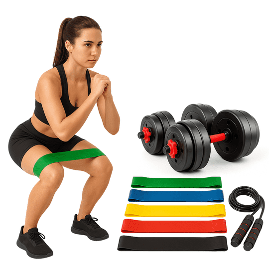 Linea Sport - Pack De Mancuernas 15kg Con Cuerda De Salto Y Bandas Elásticas