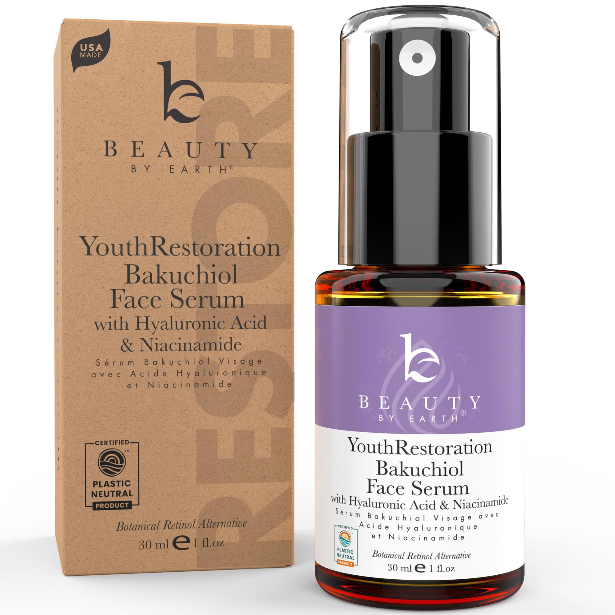 Beauty By Earth - Sérum Facial Bakuchiol Con Ácido Hialurónico 30 Ml