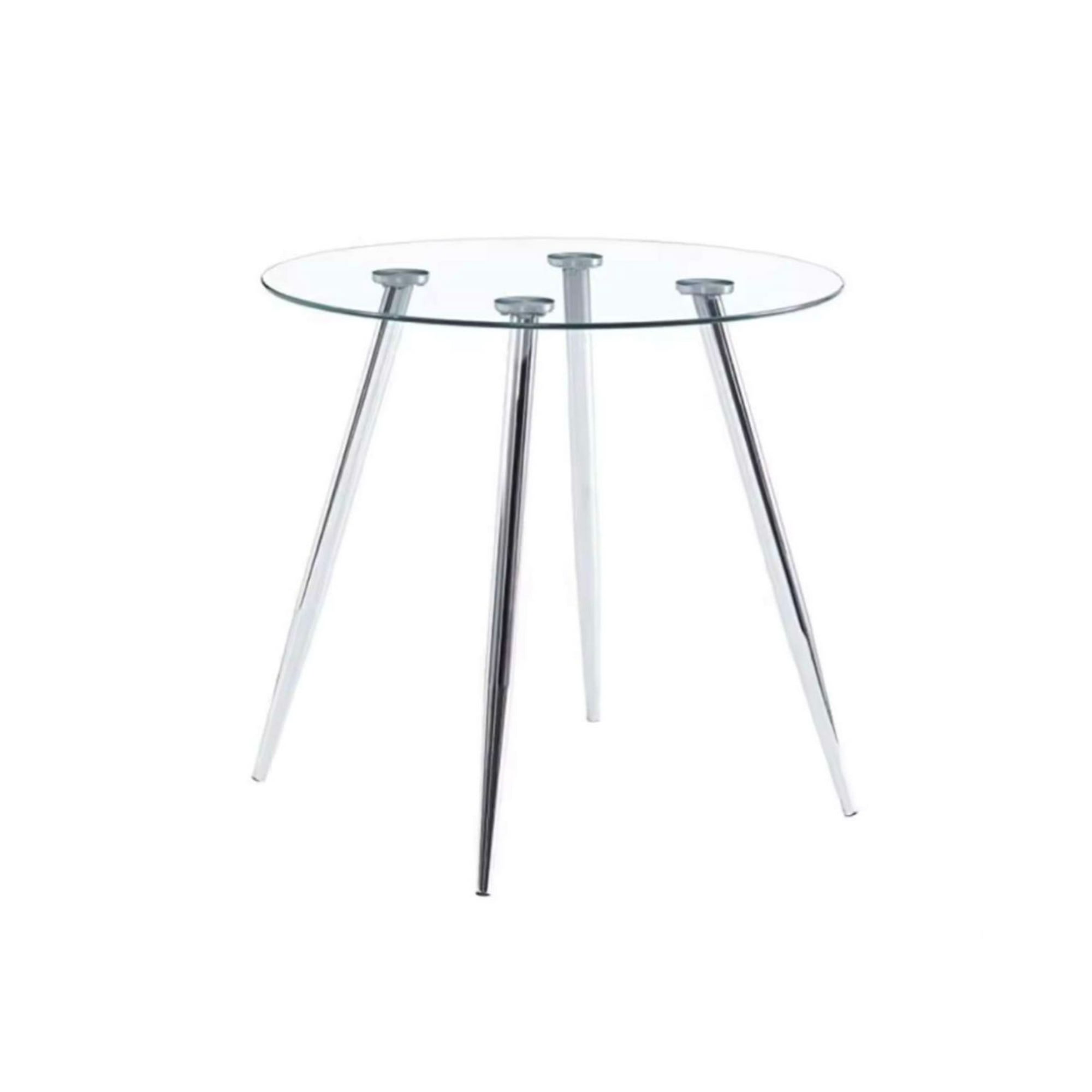 Habita2 Chile - Mesa Redonda Minimalista De Vidrio 80cm - Estructura Silver Plata