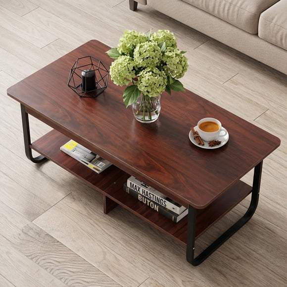 Mesa De Centro Rectangular Estilo Rústico de 2 Niveles