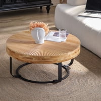 M&Ms - Modern Round Coffee Table Wooden Carving Pattern Coffee Table With Metal Legs For Living Room Reception Room Office ,Black