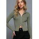 thumbnail image 1 of Saronite Chaqueta Tipo Suéter de Manga Larga, Color Liso, de Rayón, con Cuello Redondo, Cierre Abierta en Dos Direcciones, en Verde Oliva Claro (para Mujer), 1 of 5