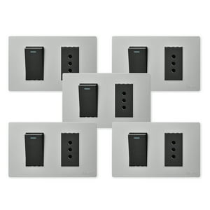 Want - Pack 5 Interruptor 1 912 16A Y Tomacorriente 1 10A - Gris Negro