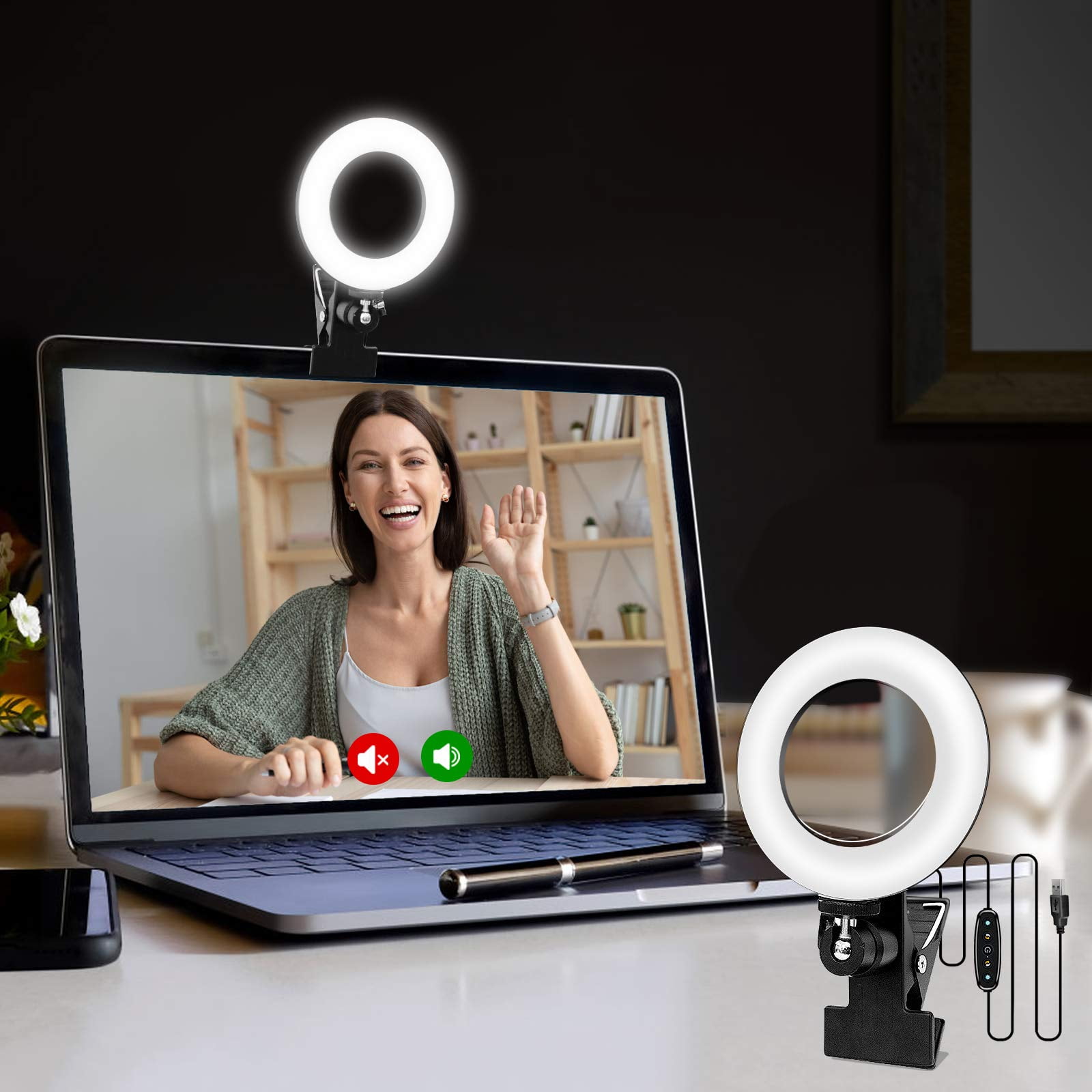 Kit De Iluminación Para Videoconferencias Cyezcor Con Anillo De Luz Enganchado