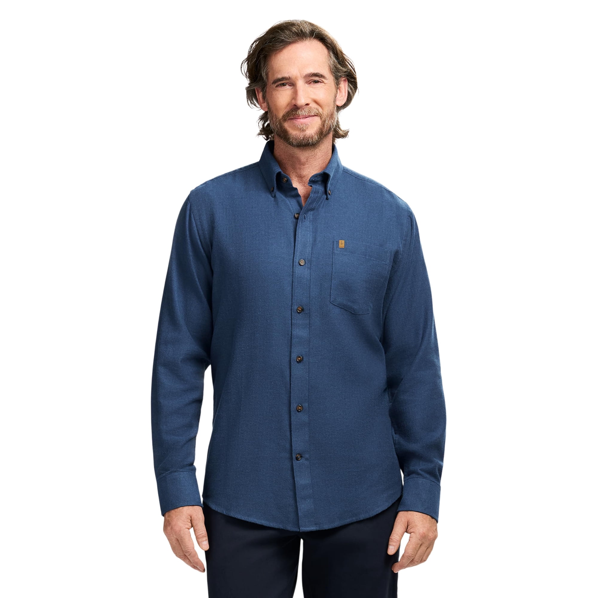 Camisa Izod Stratton De Franela Para Hombre Manga Larga - Azul Marino
