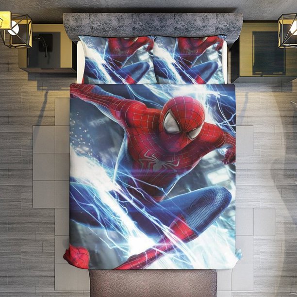 Spider-Man 3 Piece Sets Full/Queen Size - Reversible Microfiber Quilts with 2 Shams Soft Lightweight Bedspread Coverlet Comforter for All Season Bed Sheets