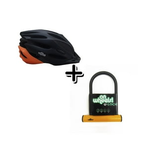 On Wheels - Casco Sport Onwheels Negro Naranjo M (55-58Cm)+U-Lock Onwheels Corto Con Llave Naranjo