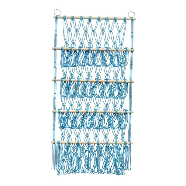 Animal relleno red para juguetes hamaca colgante de pared organizador baño guardería niños almacenamiento de juguetes de peluche macramé bohemio para Azul