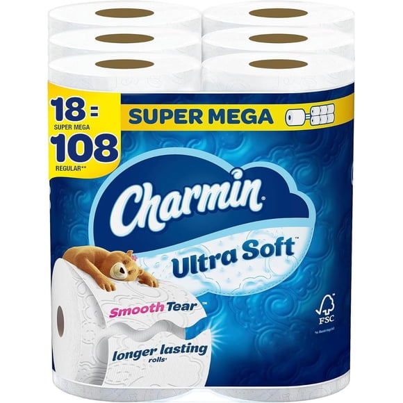 Papel higiénico Charmin Ultra Soft Super Mega de 2 capas, 18 rollos