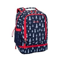 Mochila+Bolsa Almuerzo Aislada Bentgo Kids Prints: Duradera, Liviana, Estampados Coloridos Unisex, Tela Resistente Al Agua, Correas Acolchadas (Cohete)