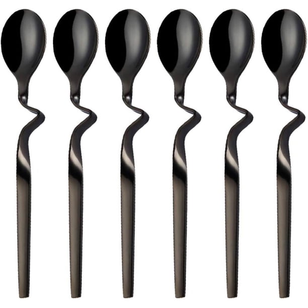 Cuchara para espresso, cuchara de acero inoxidable para mermelada y miel, cuchara para remover café con mango curvo, juego de 6