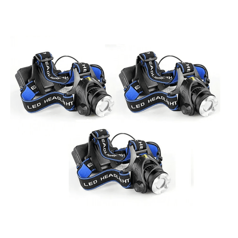Pack X3 Linterna Belug Frontal Led De Cabeza Recargable 1600 L Negra Con Azul