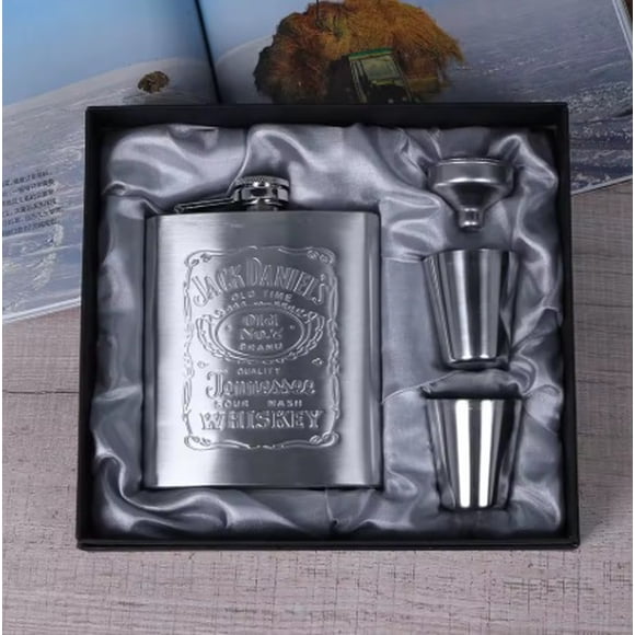 Pack Regalo Petaca Jack Daniels 200ml Con 2 Vasitos Y Embudo