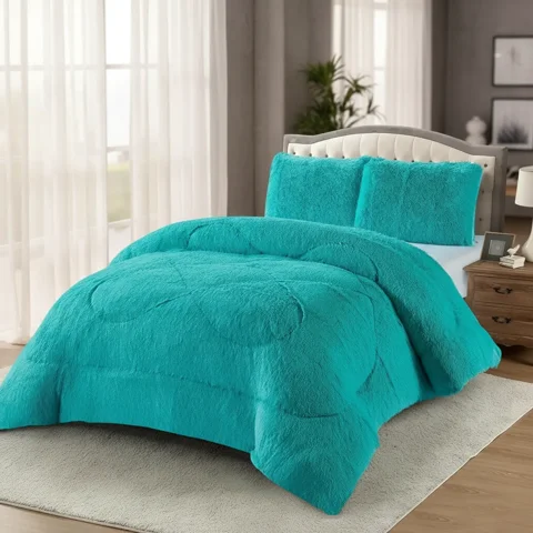 Casadeliacl - Plumon De Invierno Peludos Con Chiporro 2 Plazas Turquesa Claro Peludo