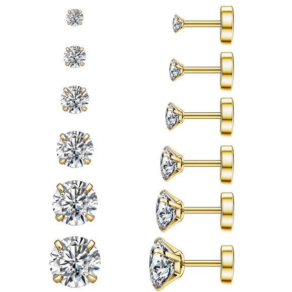 Pendientes de botón Wssxc plateado con zirconia cúbica, 3‑8 mm, calibre 20G, hipoalergénicos