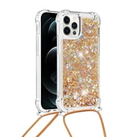Funda Foxdock Para Iphone 12 Pro Con Cuerda Ajustable, Brillo Líquido, Protección Antigolpes Y Lente – Ideal Para Regalo