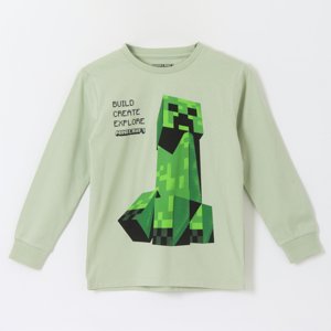 Polera Manga Larga Niño Creeper Blanco Minecraft