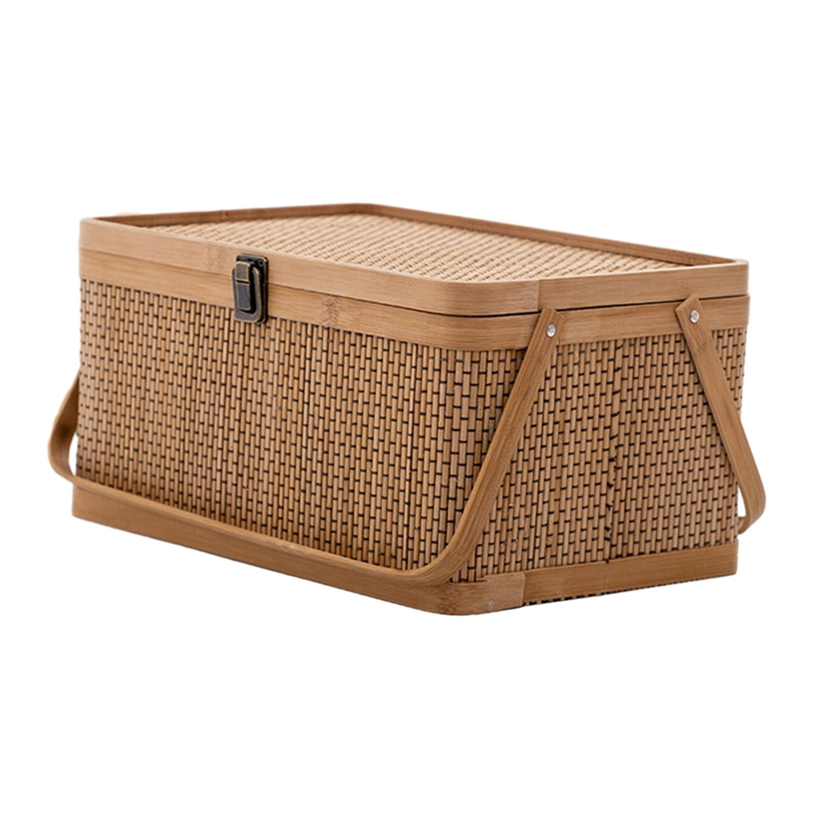 Magideal - Cesta Tejida De Bambú, Cesta De Bambú Decorativa, Cesta De Almacenamiento, Cesta De Almacenamiento De Alimentos, Cesta De Picnic Para Almuerzo, Pan, 32x22x16cm