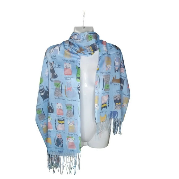 Bufanda, Pañuelo, Estampado De Gatitos, Primavera/verano Color Celeste