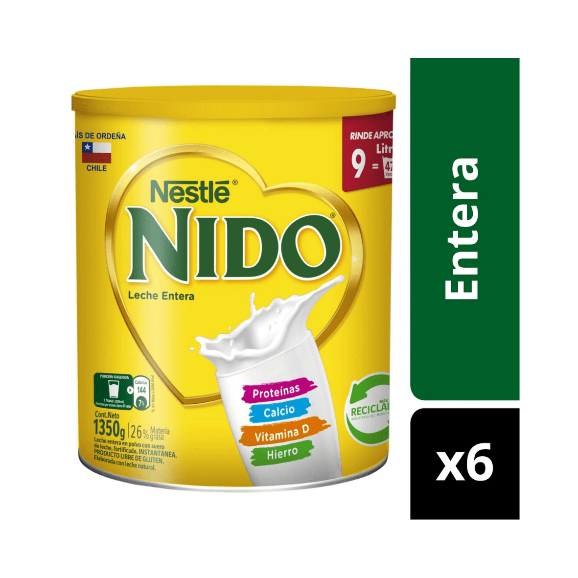 Pack X6 Leche En Polvo Nido® Entera Tarro 1350g