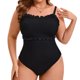 thumbnail image 1 of Agnes Orinda Traje de Baño de Una Pieza para Mujer Talla Grande Monokini Texturizado Acanalado Traje de Baño con Lazo en la Espalda Control de Abdomen Cobertura Completa 1X Negro, 1 of 8