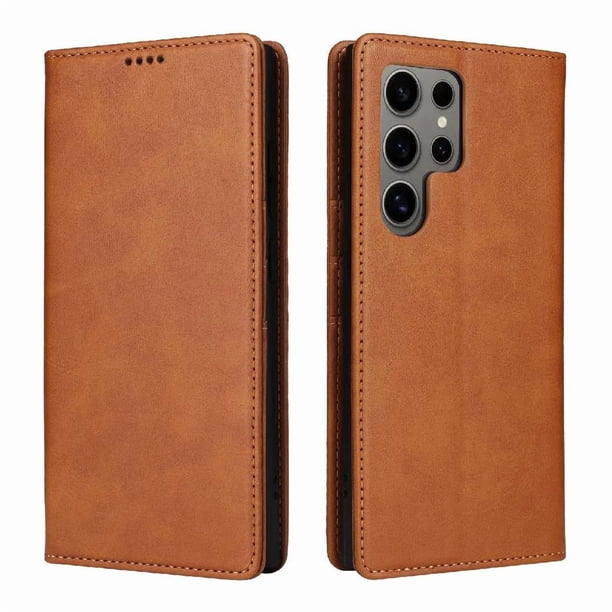 Funda Cartera para Samsung Galaxy S24 Ultra con Ranuras Tarjetas y Soporte - Protección Completa Marrón