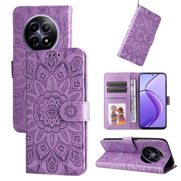 Funda tipo cartera FOXDOCK para Realme 13 5G , diseño girasol en relieve, cuero PU, cierre magnético, soporte y tarjetero