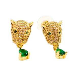 Nordvik London - Aros Apegados Cabeza Leopardo, Circonita Forma De Gota Verde