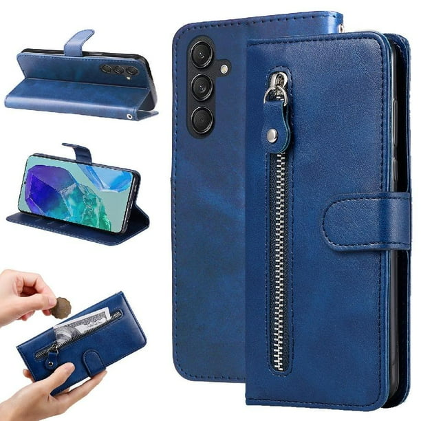 Funda con Cremallera para Samsung Galaxy M55 5G, Carcasa Cartera de Cuero PU con Soporte y Tarjetero