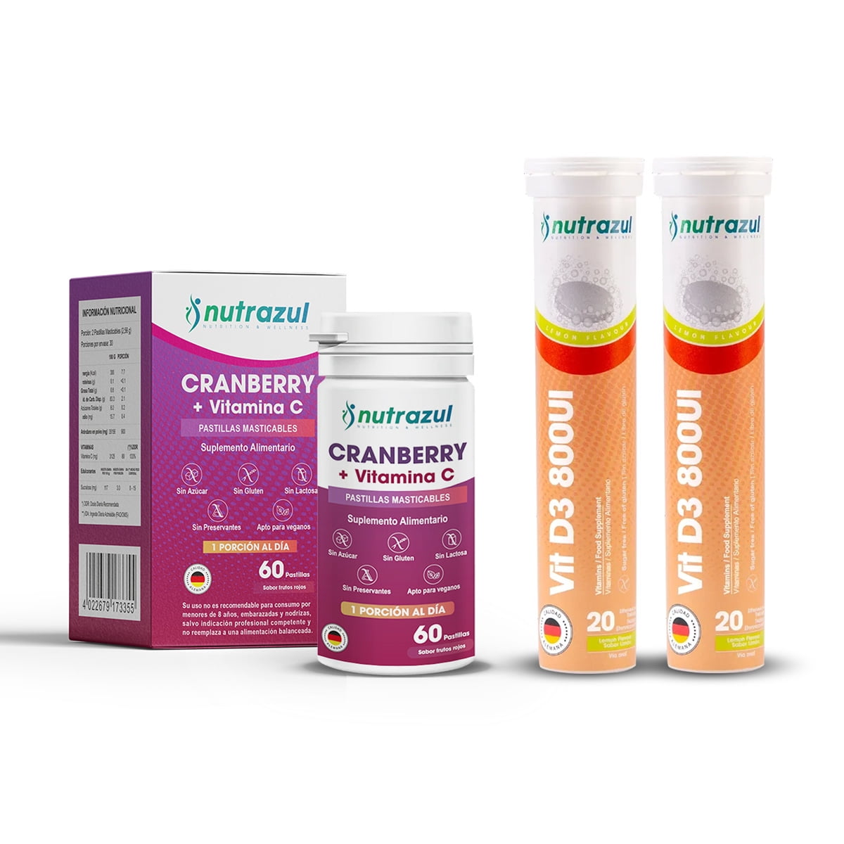 Nutrazul - Cranberry -vitamina C +vitamina D3 - Pack 3