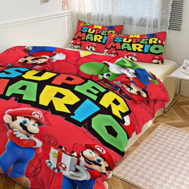 Mario Print Bedding Set Pattern Duvet Cove Set 3 Pieces 1 Quilt Cover And 2 Pillowcases for Women Men Teens