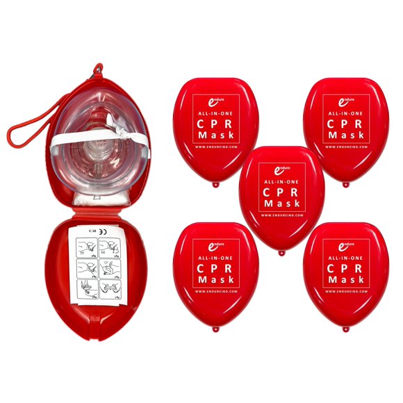 Kit de mascarillas de resucitación cardiopulmonar Endure para adultos, paquete de 6 con funda blanda roja y guantes