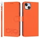 thumbnail image 2 of Funda de Cuero Tipo Billetera para Apple iPhone 15 de 6.1", con Tarjetero, Pulsera, Soporte a Prueba de Golpes con Relieve de Patrón Feliz, Funda para Teléfono, Naranja, For iPhone 15, 2 of 8
