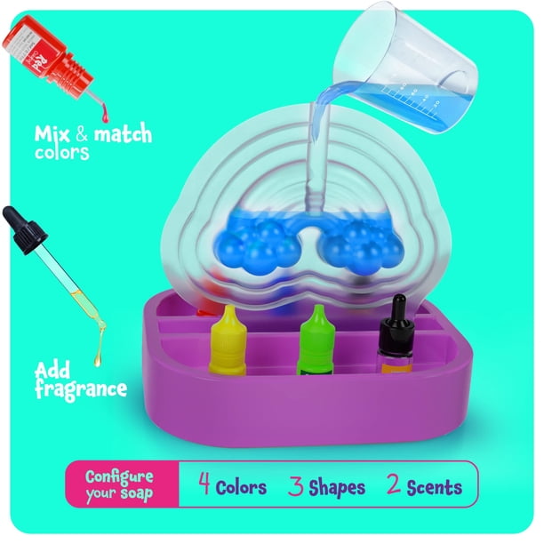 Kit Para Hacer Jabones De Unicornio – Experimento Científico Para Niños De 5 A 12 Años, Con Moldes De Silicona (unicornio, Castillo, Cuerno Y Nube), Colorantes, Aromas Y Purpurina, Incluye 5 Mini Figuras