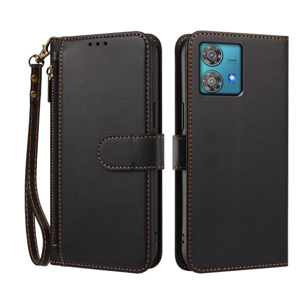 Funda Tipo Billetera para Motorola Moto Edge 40 Neo 5G con Soporte y Bolsillo con Cierre Negro