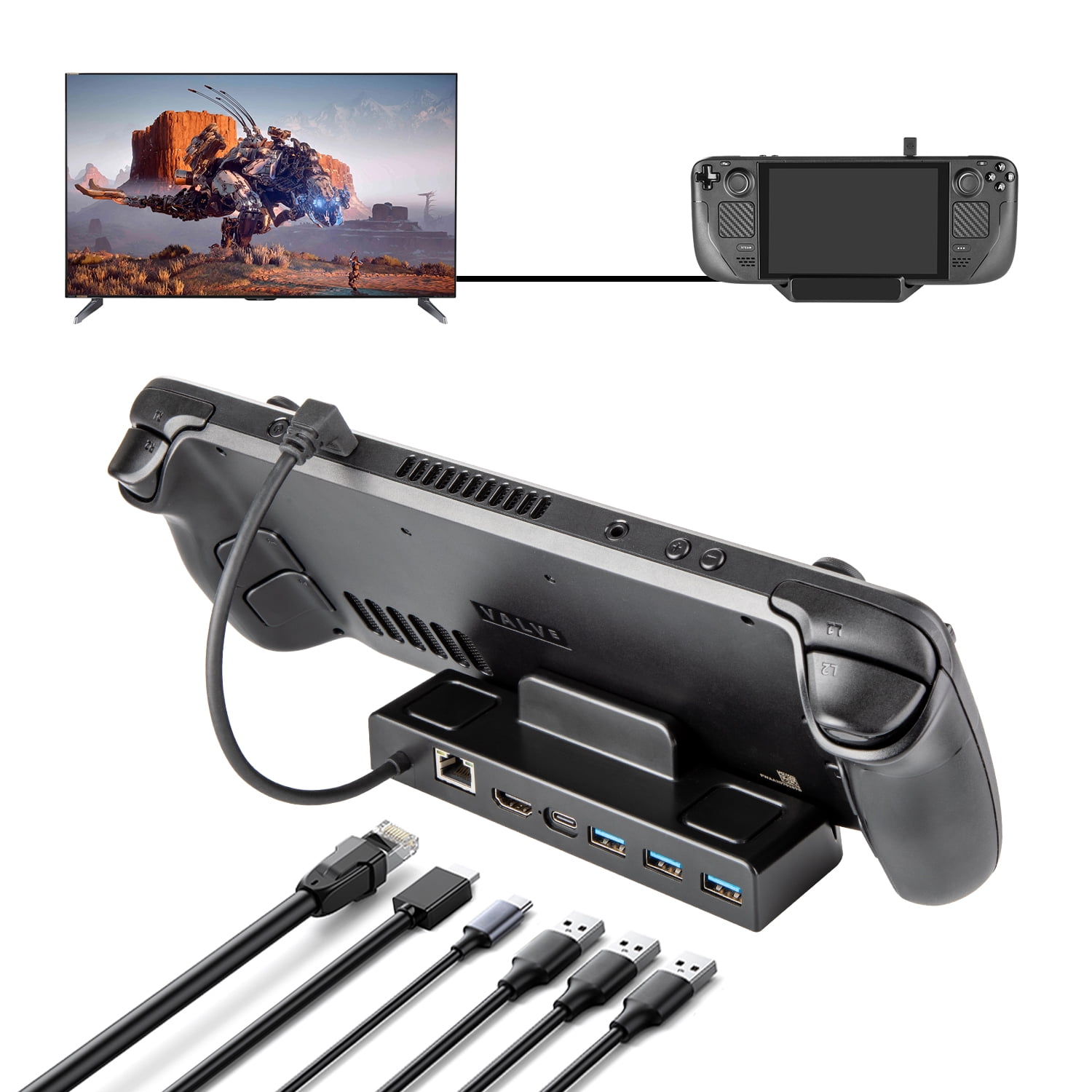 Genérico - Estación De Acoplamiento Compatible Con Rog Ally Steam Deck Con Usb-c A Ethernet 4k 60hz Hdmi Stand Hub-negro