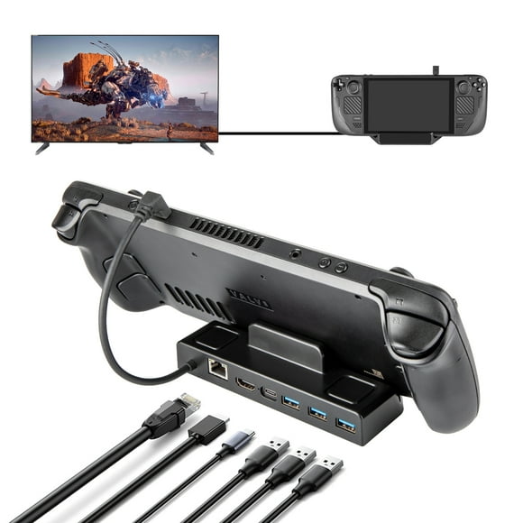 Estación de acoplamiento compatible con ROG Ally Steam Deck con USB-C a Ethernet 4K 60Hz HDMI Stand HUB-Negro