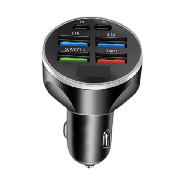 Adaptador De Cargador De Coche De 120W, Accesorios Para Automóviles Seguros 12V-24V DC 6 En 1 Puertos Múltiples