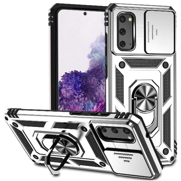 Funda Resistente Anillo Soporte Samsung Galaxy S20 Privacidad Cámara Montaje Magnético Plata