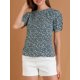 thumbnail image 5 of INSPIRE CHIC Blusa Floral de Mujer con Cuello Redondo y Mangas Cortas, Azul XL, 5 of 7