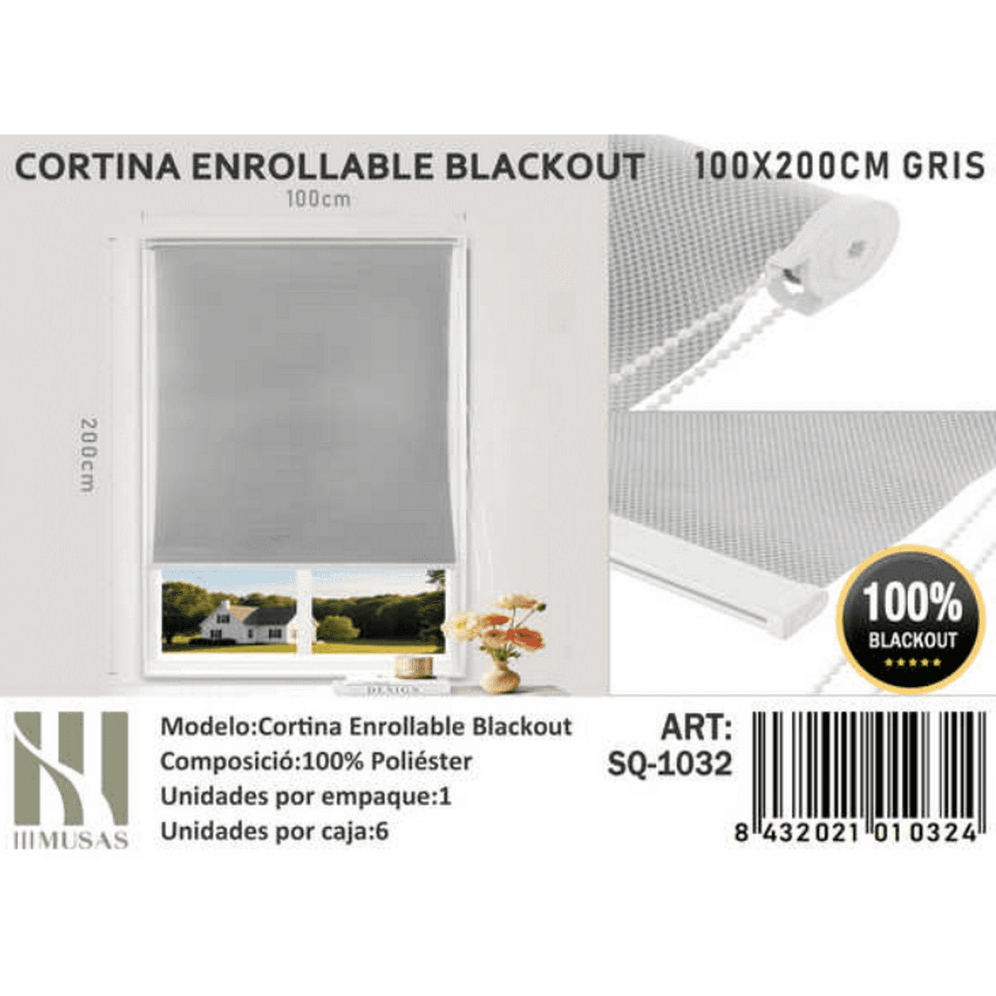 Tecnocasa - Cortina Roller Blackout 100x200cm Gris-1032