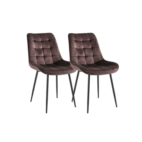 Habita2 Chile - Pack 2 Sillas Para Comedor Tapizado Felpa Con Diseño Cuadro Base Negra - Marron