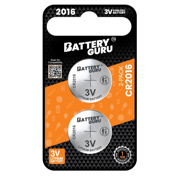Batería Battery Guru CR2016 3V paquete de 2 para llave de coche