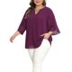 thumbnail image 4 of Agnes Orinda Blusas de Chifón de Talla Grande para Mujer, Cuello en V con Muesca, Manga Tulipán 3/4, Frente Plisado, Estilo Casual Elegante de Verano, Talla 3X, Color Púrpura, 4 of 6