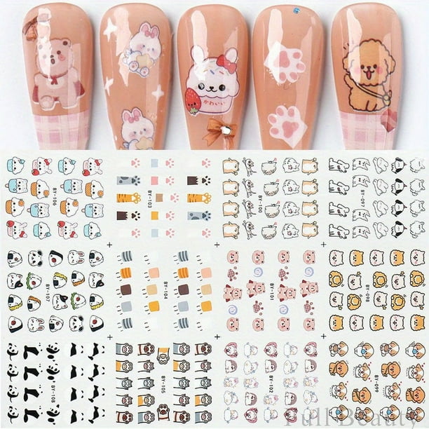 Kawaii Panda Nail Art Stickers - Cute Bamboo Letter Designs for Water Decals and Watercolor Tattoos