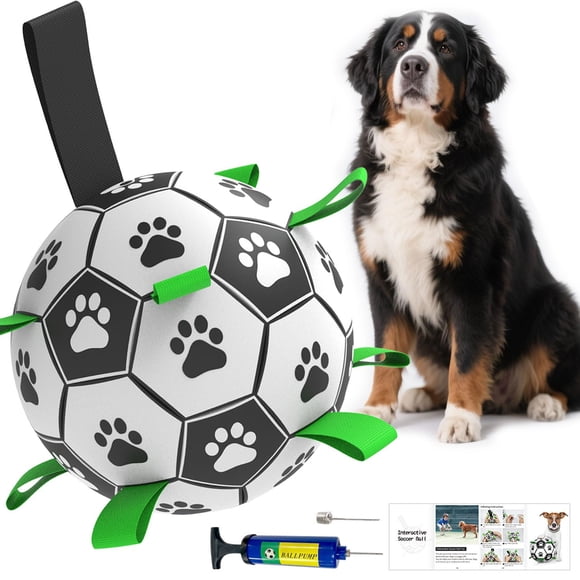 Pelota de fútbol para perros Amasiver de 23 cm, juguete interactivo de tira y afloja