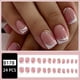 thumbnail image 2 of 24pcs Glossy Pink French Tip Press On Nails with Rhinestones - Short Square Fake Nails for Women and Girls - Includes Glue Sticker and Nails File, 2 of 2