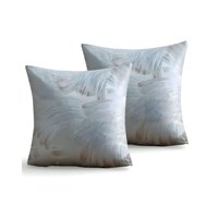 Genérico - Pack De 2 Fundas De Cojines Satin Diseño Hojas 45Cm X 45 Cm Celeste