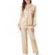 thumbnail image 1 of INSPIRE CHIC Conjunto de Pijama de Satén a Rayas para Mujer, Manga Larga, Botones, Cuello con Muesca, Conjunto de Descanso con Cintura Elástica S Champán, 1 of 6